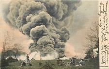 Postcard 1907 Pennsylvania Titusville Burning Oil Tank hand colored PA4-1901