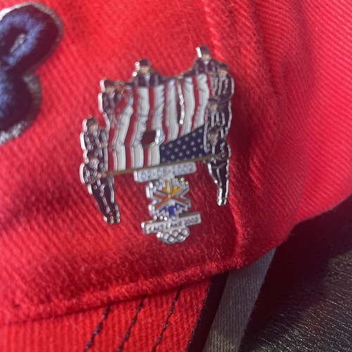 Salt Lake 2002 Olympics Hat Cap Vintage Snapback Red With US Flag Pin - Picture 4 of 10