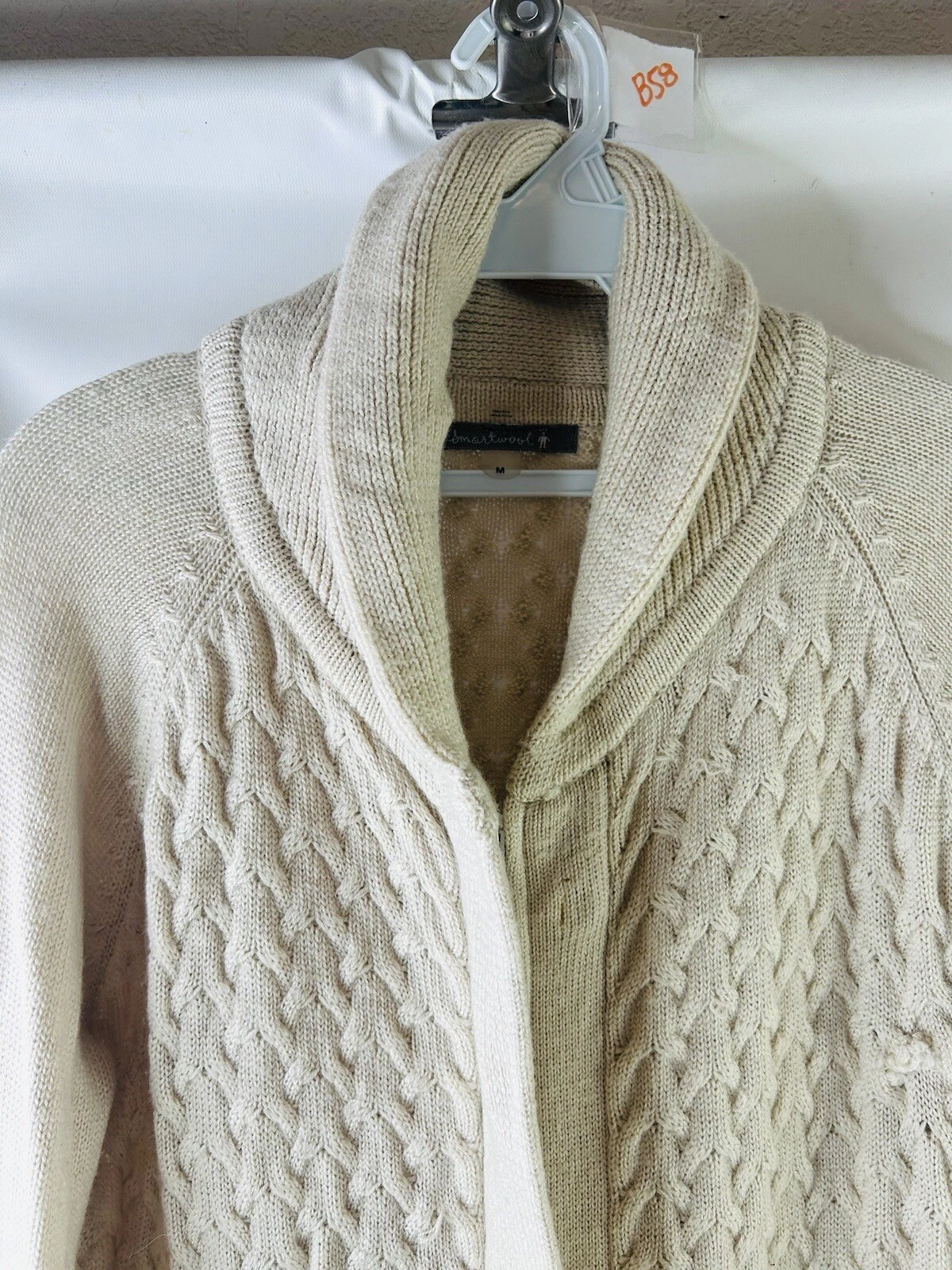 smartwool merino wool cable knit shawl collar sweater