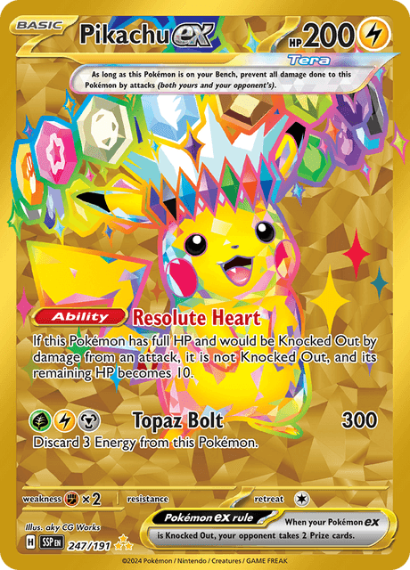宝石 3 Pokémon TCG Pikachu ex 247/191 Gold Secret Rare Surging Sparks NM