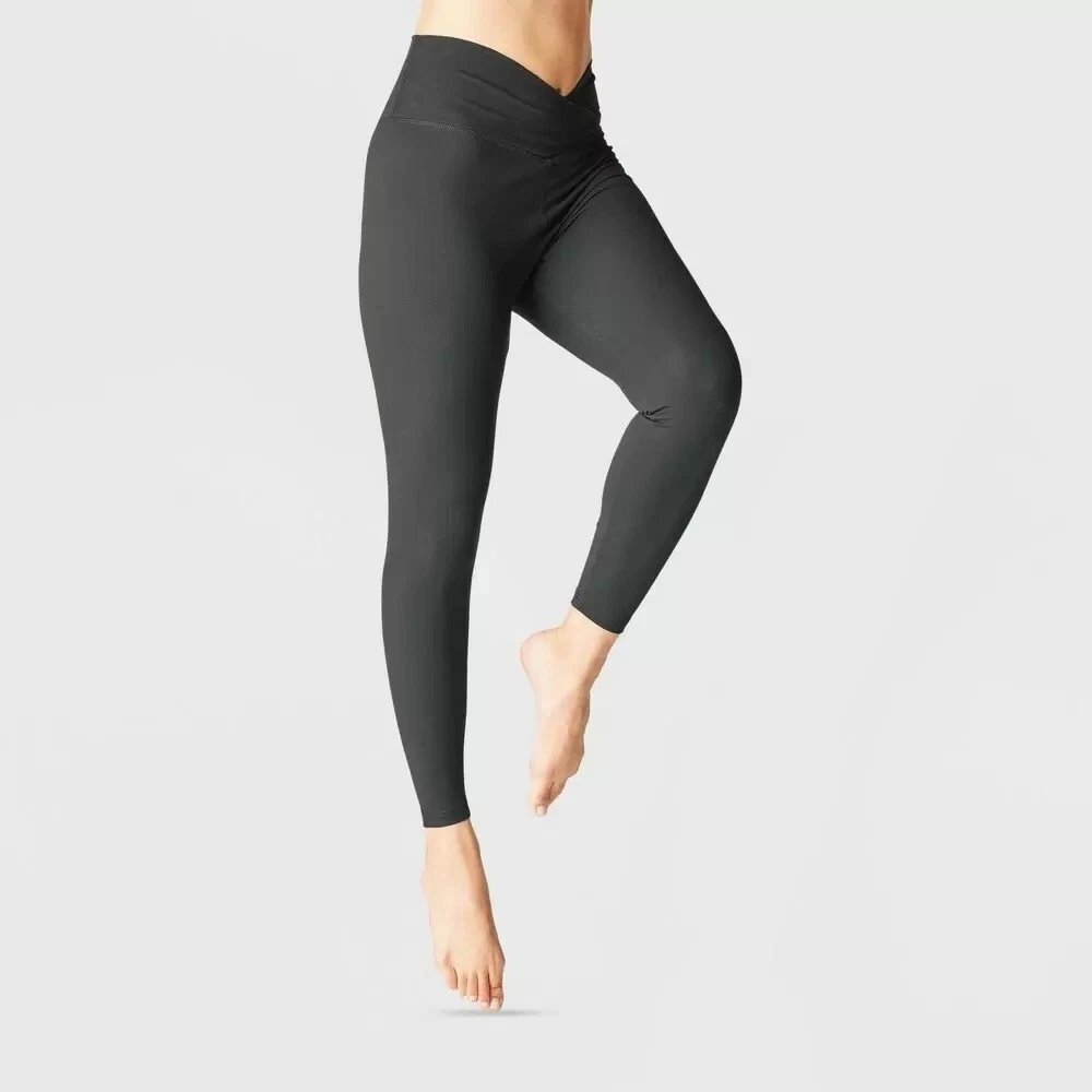 Women's Crossover V-Waistband Leggings - A New Day Black Small