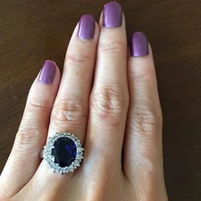 Princess Diana Style CZ Platinum Plated with 11mm center stone Engagement Ring