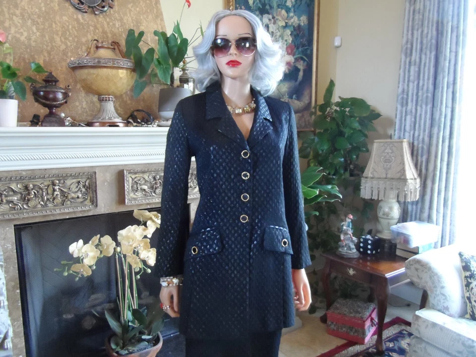 Nina Ricci Edition Boutique Black Textured Metallic Skirt Suit Size FR 40 - US 8 - Image 3 of 4