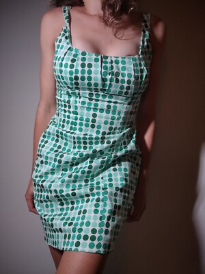 NWT CALVIN KLEIN Greens On White Polka Dot Empire Waist Sleeveless 4 | eBay