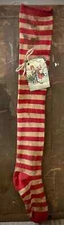Primitive Grungy Stained Christmas Red and White Striped Stocking With Tag