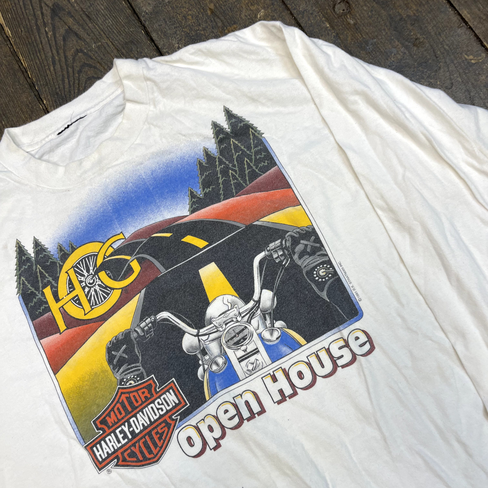 Harley Davidson T-Shirt Long Sleeve Biker Vintage Graphic Tee, White, Mens Large image 5