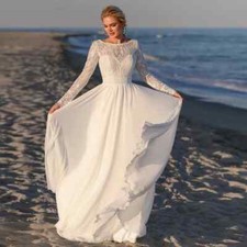 Boho A-Line Wedding Dresses Scoop Neck Sulf Sleeves Chiffon Beach Bridal Gowns