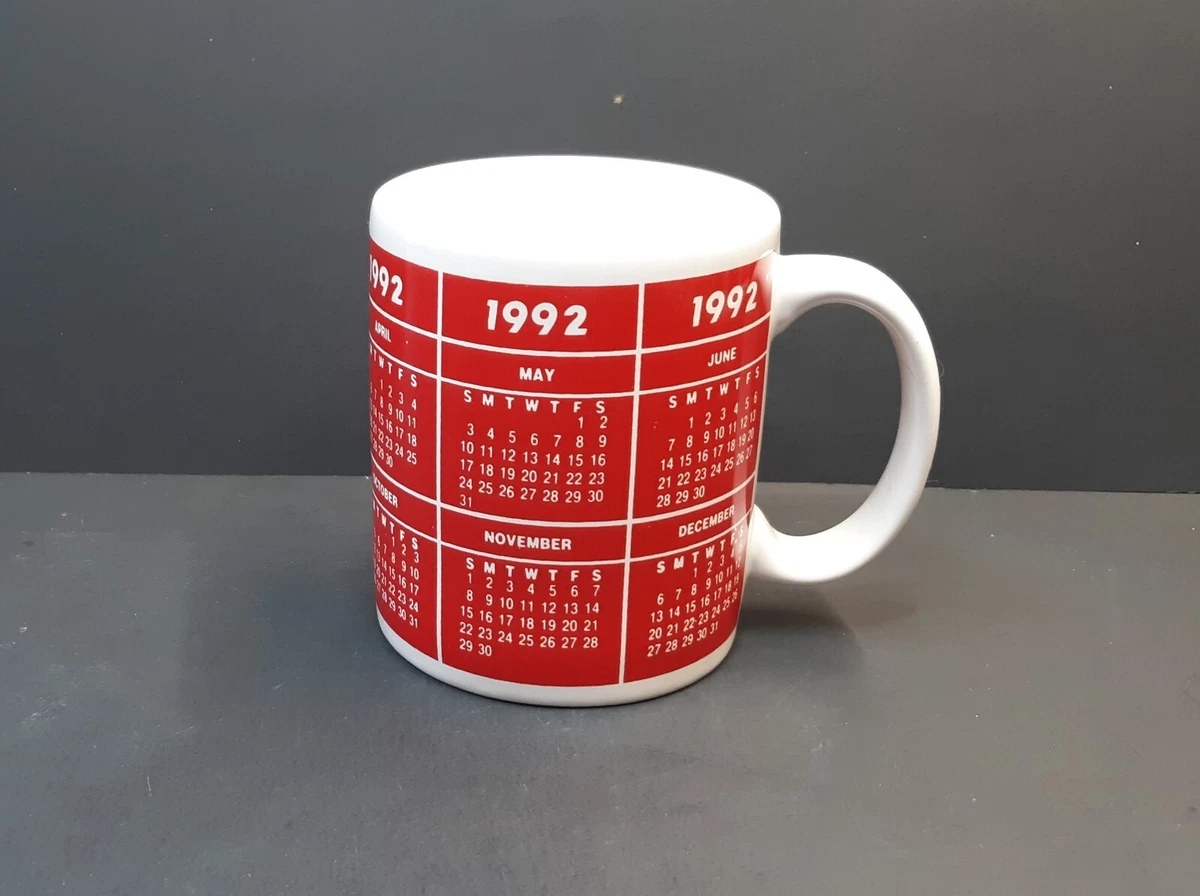 VTG 1992 Calendar COFFEE MUG Gift Birth Year Graduation White Anniversary  Cup | eBay