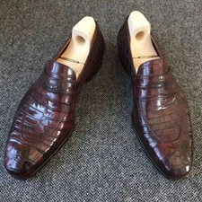 Custom Made Men's Burgandi Crocodile Leather Print Moccasin Dress Fashion Shoes