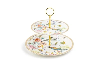 GRACE'S TEAWARE Grace Teaware Spring Flowers with Hummingbird Fine Porcelain 2-Tier Server
