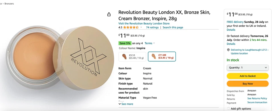 Revolution Beauty London XX, Bronze Skin, Cream Bronzer, Inspire - Image 2 of 2