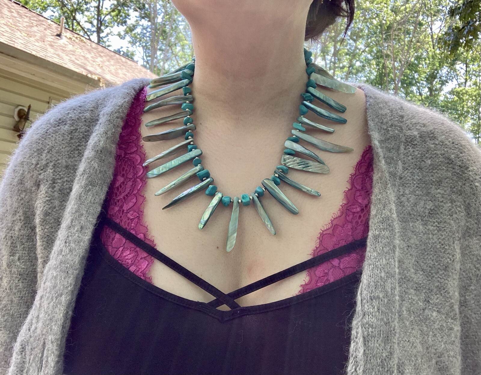 Southwestern Statement Shell Turquoise Necklace T… - image 5