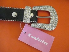 NEW Kamberley Western Cowgirl Belt S CUTE Leather Black Rhinestones Gems Silver
