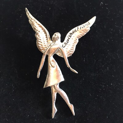 Cherished Friend - Angel Fairy Pixie Pin Brooch Silver Tone