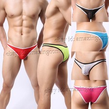 3PCS/Lot Men's Glazed Gauze Mesh Striped Bikini Briefs Underwear Thong Brief
