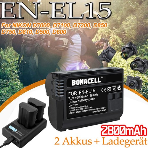 2 batterie 2800 mAh EN-EL15 a per Nikon D7000 D7100 D7200 D750 ACCU + doppio caricabatterie - Foto 2 di 11