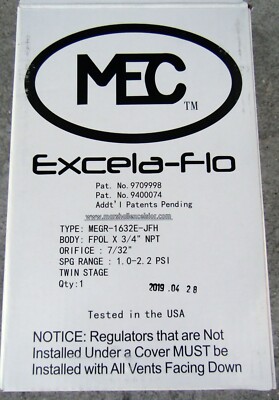 Exela-flo MEGR-1632E-JFH Propane Regulator 1-2.2 Psi Twin Stage F.POL 3/4'' NPT