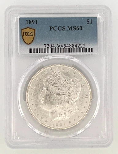 1891 Morgan Silver Dollar MS60 PCGS Gold Shield