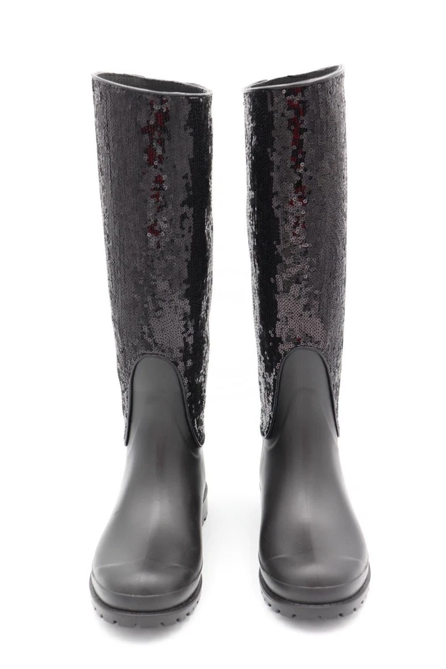 Botas de lluvia Yves Saint Laurent Festival 25 negras con lentejuelas de goma hasta la rodilla 6 36 Foto 3 de 4