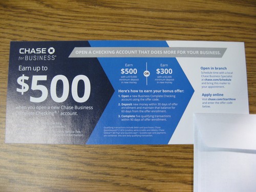 Chase bank coupon $500 bonus Business Complete Checking acct Expires 07/20/25!