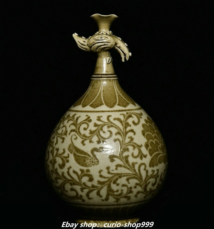 12.6-inch Old Dynasty Ding Kiln Porcelain Flower Chicken Animal Head Bottle Vase with Antique Style and Fine Craftsmanship