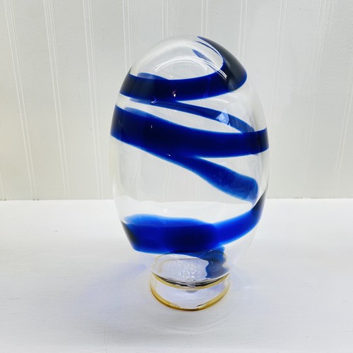 IKEA Karisma Hand Blown Art Glass Large Sculpture Bjorn 2001 Cobalt Blue Swirl - Picture 13 of 13