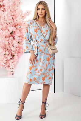 Blue dress with orange flowers Size 2, 4, 6, 8, 10 US Fashionable NEW | eBay