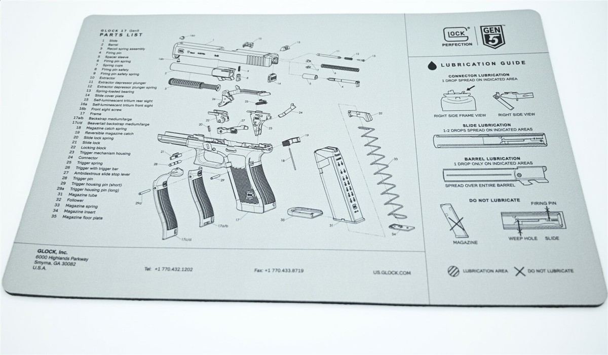 GLOCK GEN 5 FACTORY ARMORERS BENCH MAT 17 19 21 23 22 26 27 34 42