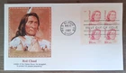 AMERICAN INDIAN OGALA SIOUX LEADER RED CLOUD 1987 FLEETWOOD FDC PLATE#BLOCK UNAD