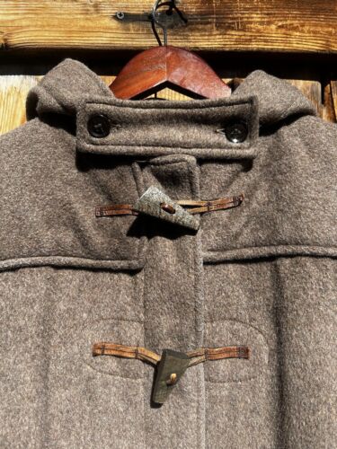Vintage Gloverall Heavy Wool English Duffle Hooded Coat Leather Toggle Small 14 - Picture 6 of 14
