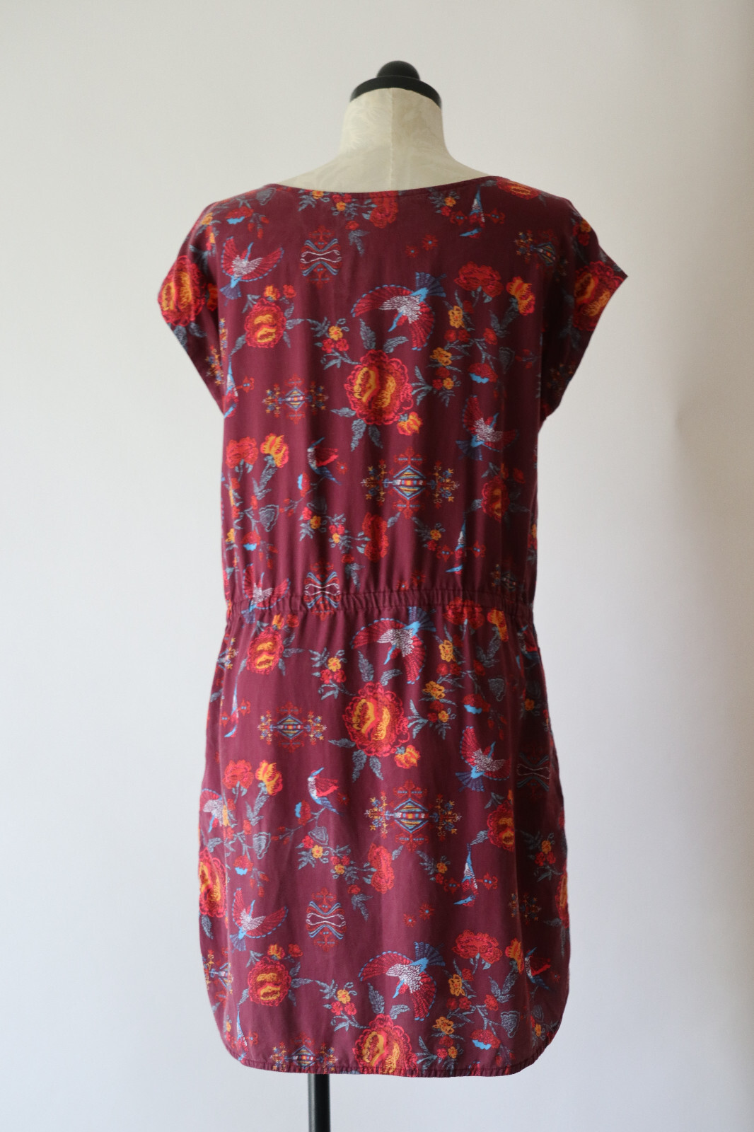 Patagonia Worn Wear Burgundy Colorful Lyocell Floral Bird Print Dress Women S thumbnail 16