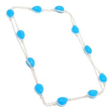 Blue Chalcedony Gemstone Handmade 925 Sterling Silver Jewelry Necklaces Sz 36"