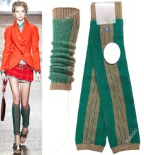Vivienne Westwood Japan Wool Arm Leg Warmers Stripes Orb Green Size M-L 18.9"L
