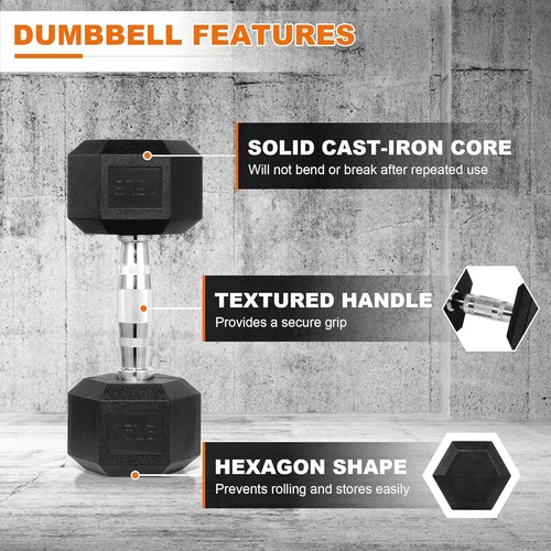 Dumbbells Rubber Coated Hand Weights Pairs for Exercises and Fitness - Picture 3 of 59
