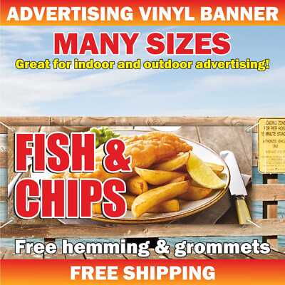 FISH CHIPS Advertising Banner Vinyl Mesh Sign deep fried fry cafe buffet seafood