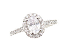 925 Sterling Silver Vintage Ring Oval Cut Halo CZ Band Sz 7 RG30781