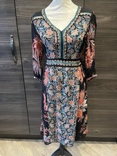 Monsoon Size Medium Floaty Lined Dress 3/4 Sleeve Multicoloured Knee Length