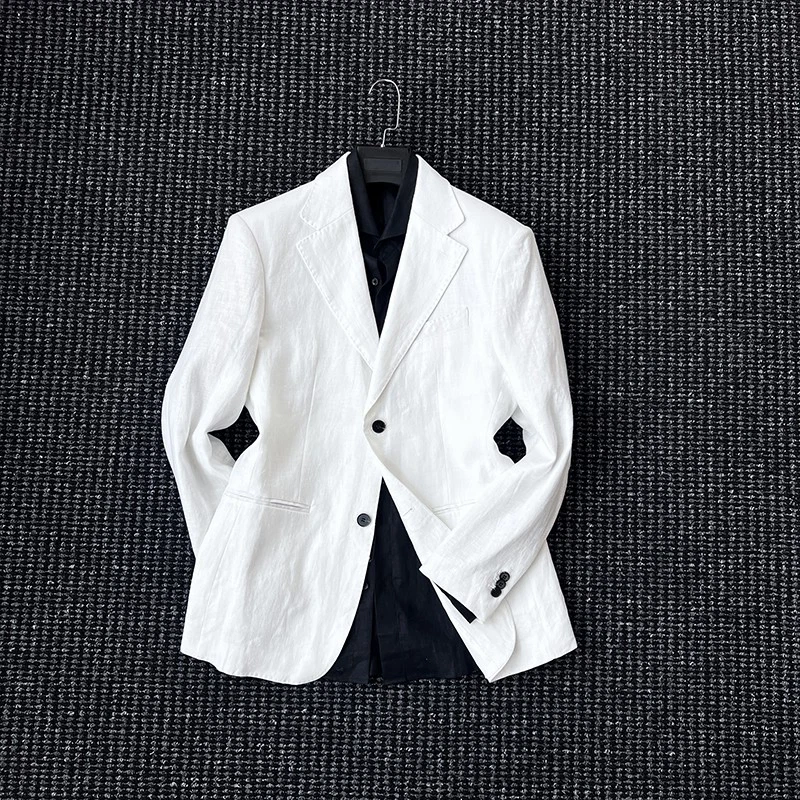 Traje Chaqueta Pantalones Vestido Formal Estilo Italiano Hombres 100% Lino Pecho Único 2 piezas Foto 4 de 4