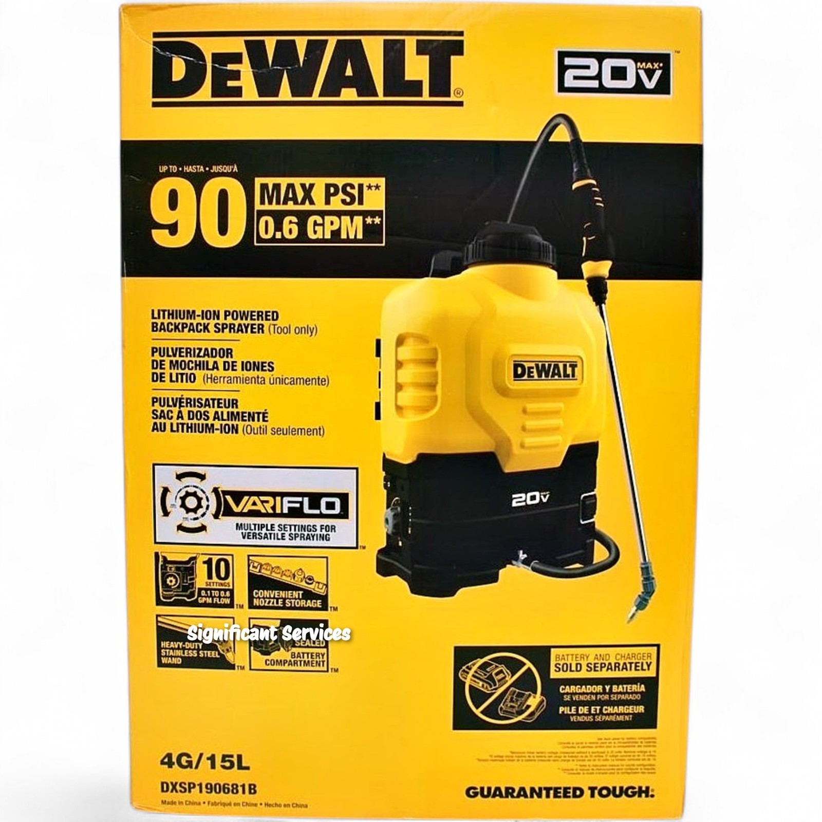DeWALT 190742 20V MAX Lithium-Ion 4 Gallon Powered Backpack Sprayer Tool Only
