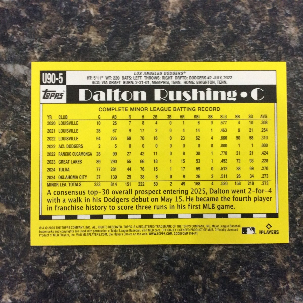 2025 Topps Update 1990 U90-5 Dalton Rushing (RC) Dodgers | eBay