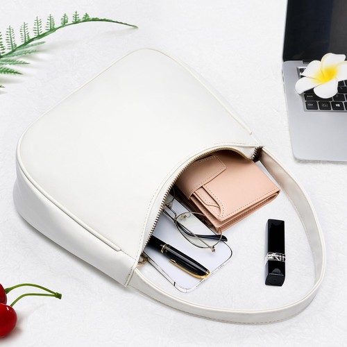 Kleine weiße Hobo Tote Clutch Handtasche mit Reißverschluss für Damen - Bild 5 von 6