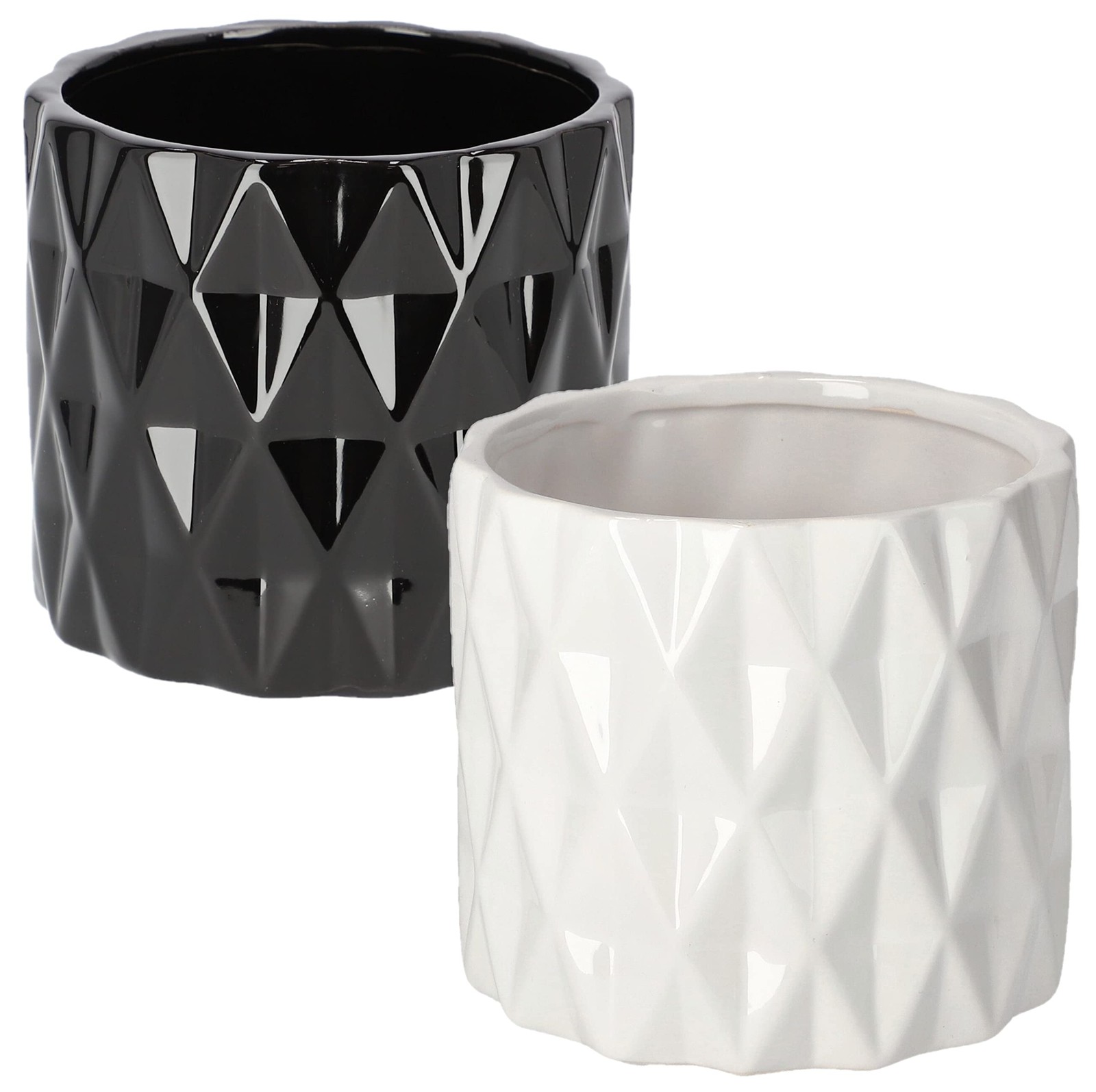 Pots de fleurs en céramique blanc et noir pour décoration salon moderne