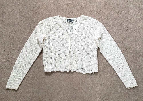 Vintage Rare USA Made In Charge Women's Crochet Cardigan Cotton Ivory Size S/M