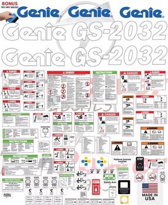 Fits Genie GS-2032 Scissor Lift Decal Kit   Laminated 3M Vinyl / Free Shipping