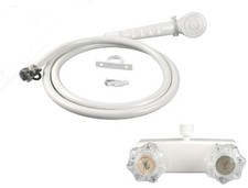 White RV Mobile Home Shower Faucet Clear Handles Hand Held Spray Head for RV
