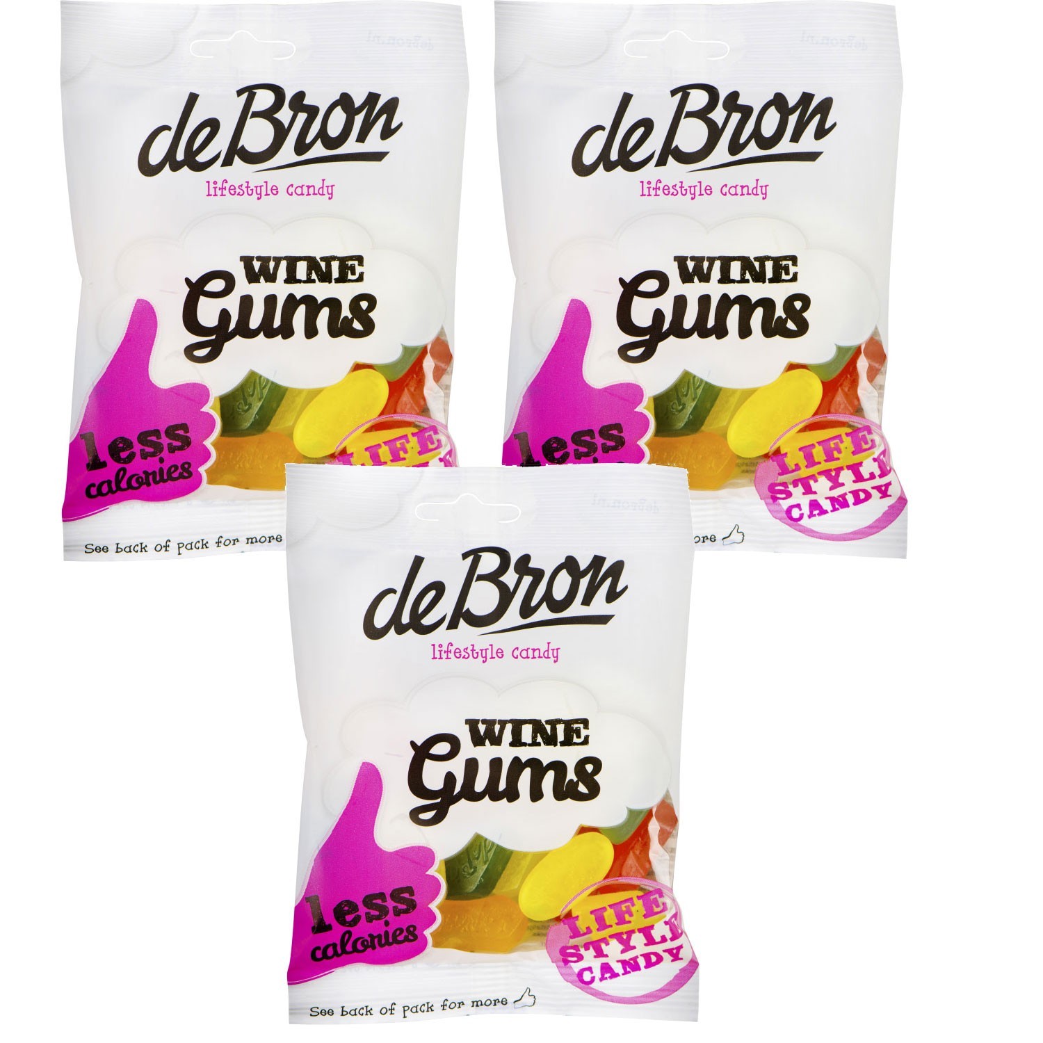 De Bron Sugar Free Wine Gums  3 x 100g - Gluten Free, Gelatine Free