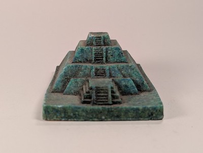 Vintage Chichen Itza Pyramid Mexico Crushed Turquoise Stone Souvenir Miniature