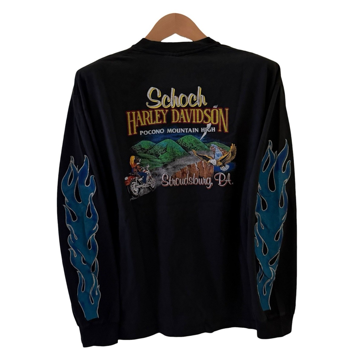 Vintage Harley Davidson SCHOCH Blue Flame Long Sleeve Size XL T