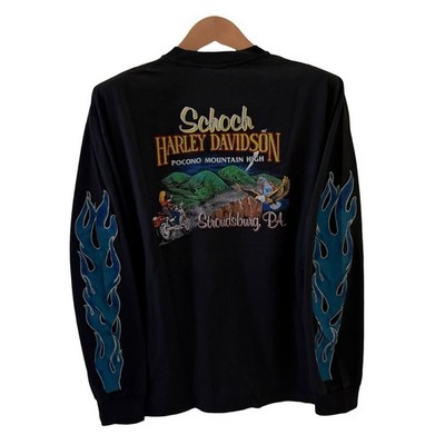 希少‼️Harley-Davidson フレイム刺繍 長袖シャツ XL Vintage Harley Davidson SCHOCH Blue Flame Long Sleeve Size XL T