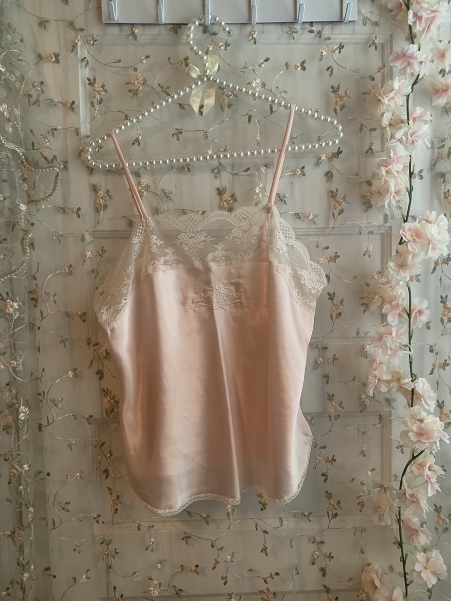 Vintage Christian Dior Dreamy Pink Lace Trim Camisole Lingerie M